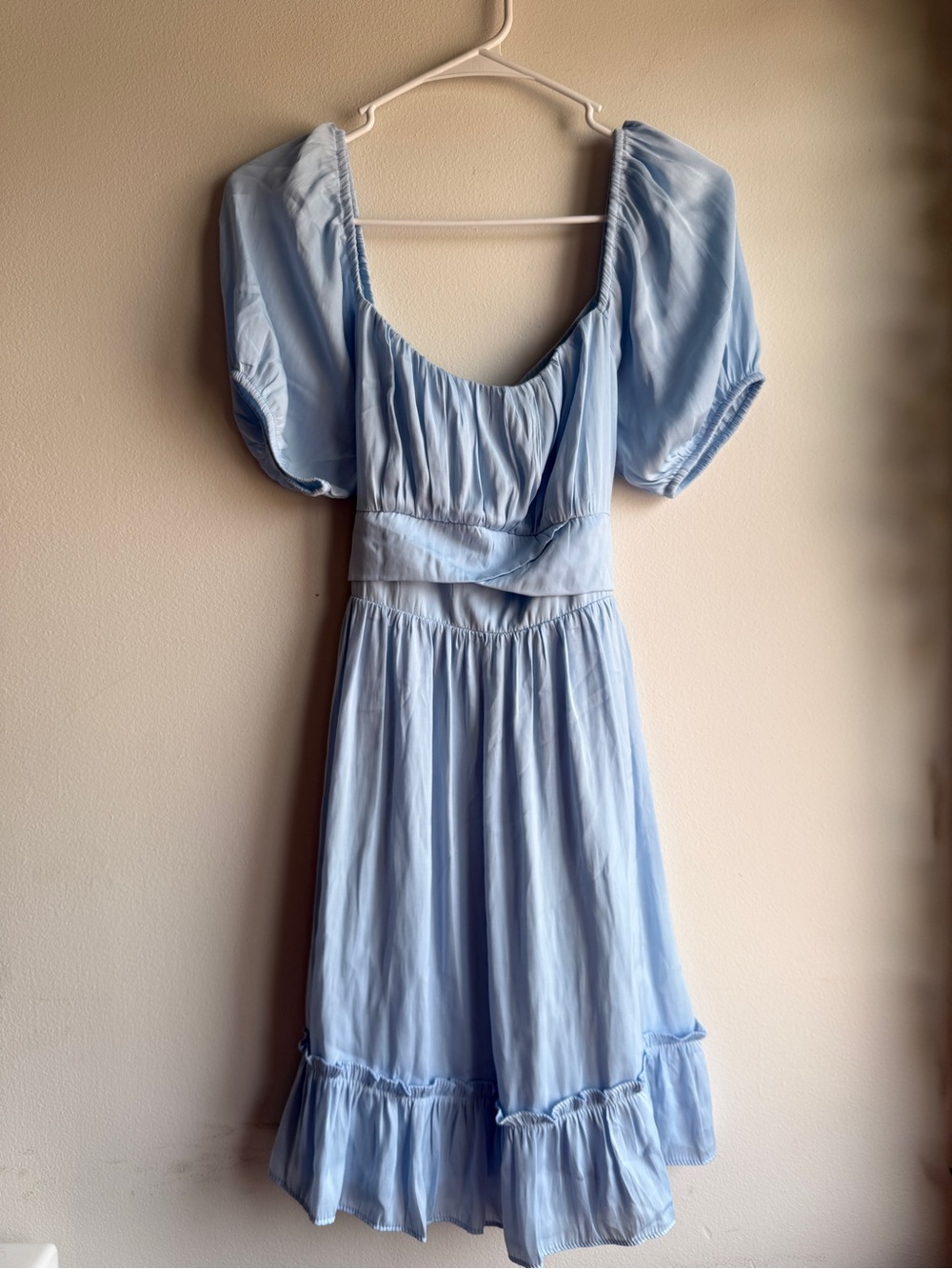 Altar’d State Light Blue Puff Sleeve Ruffle Mini Dress Tie Back Cottagecore